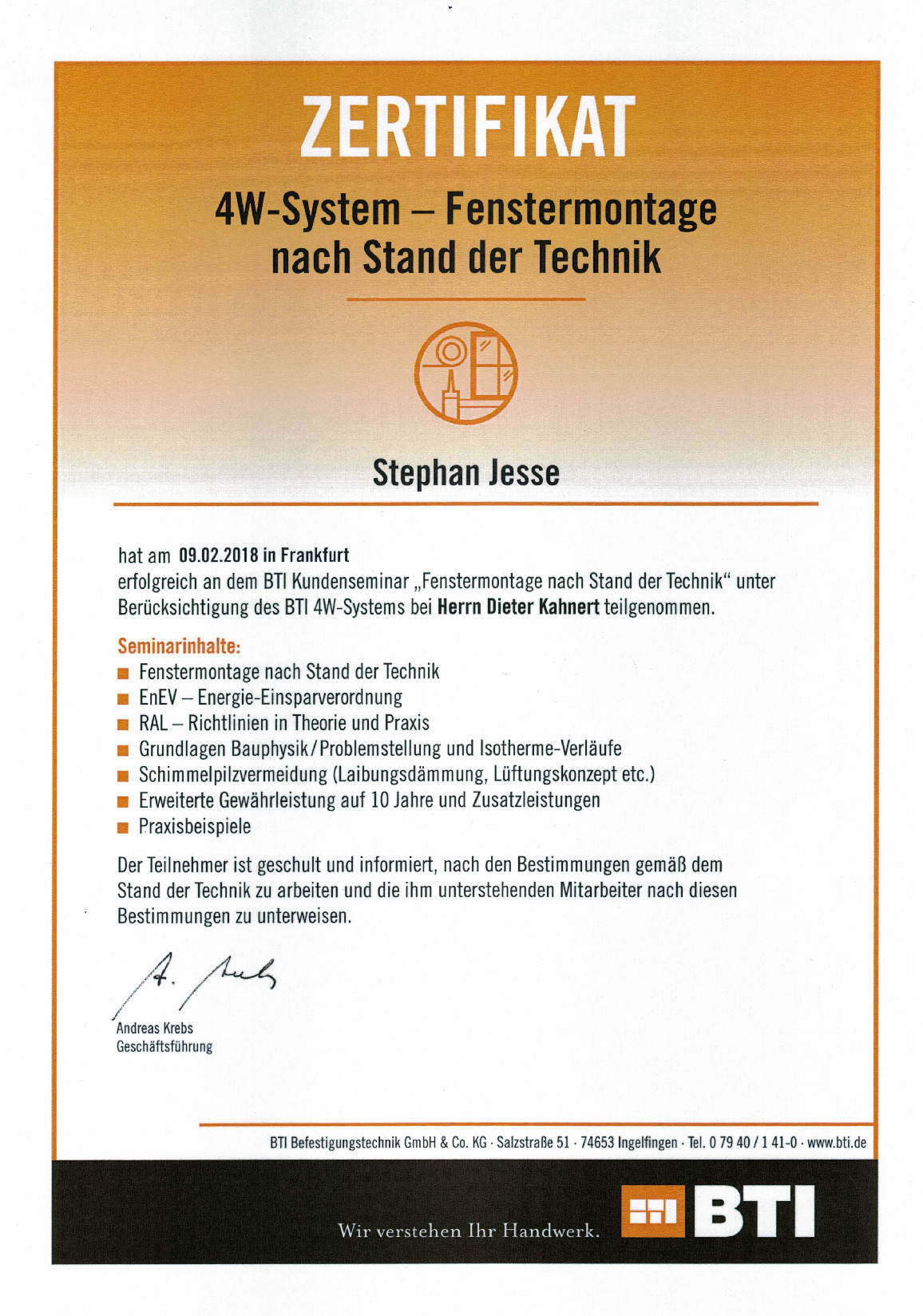 Vorschaubild von Dokument: BTI Seminar Fenstermontage nach Stand der Technik
