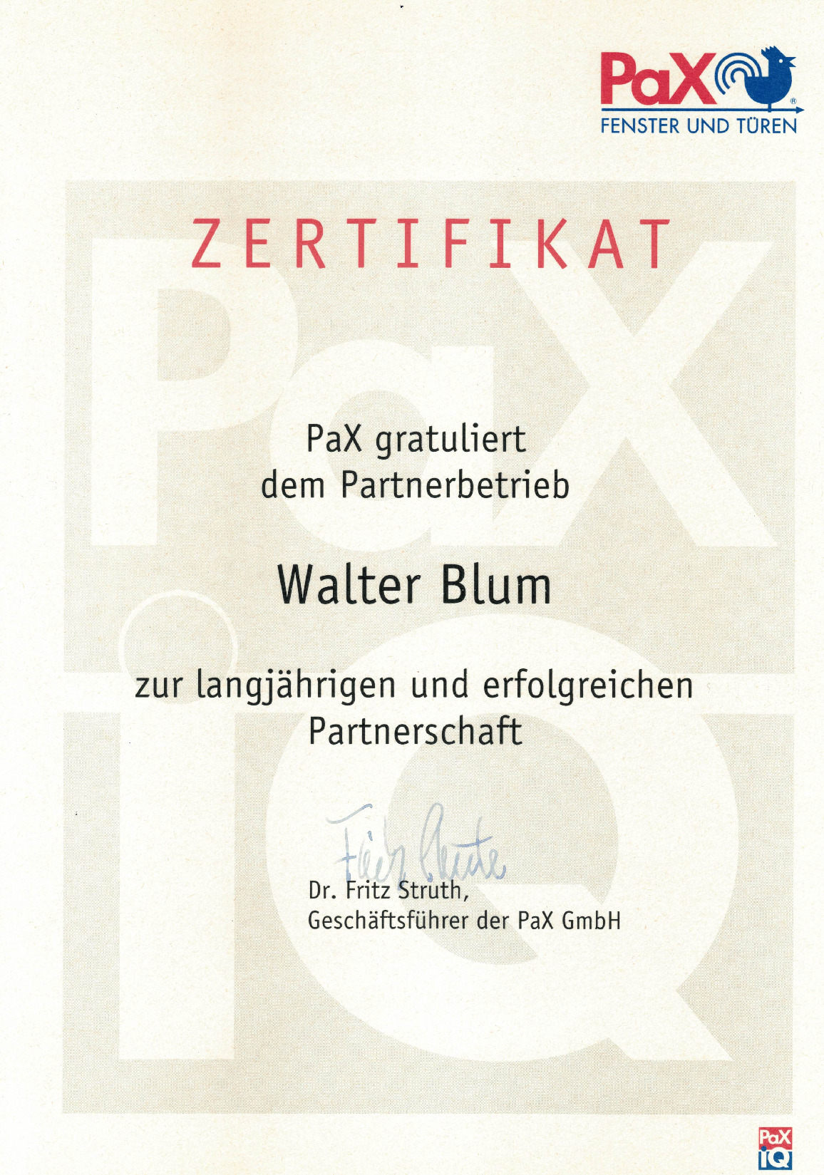 Vorschaubild von Dokument: PaX Partnerschaft seit 2000