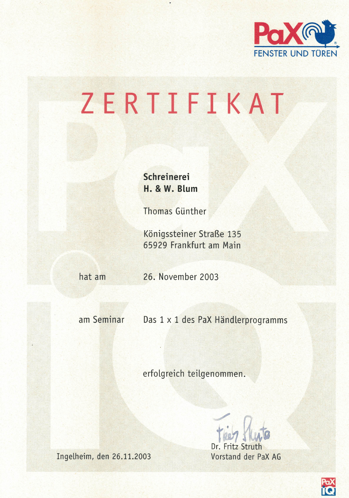 Vorschaubild von Dokument: PaX-Seminar Das 1x1 Händlerprogramm 2003