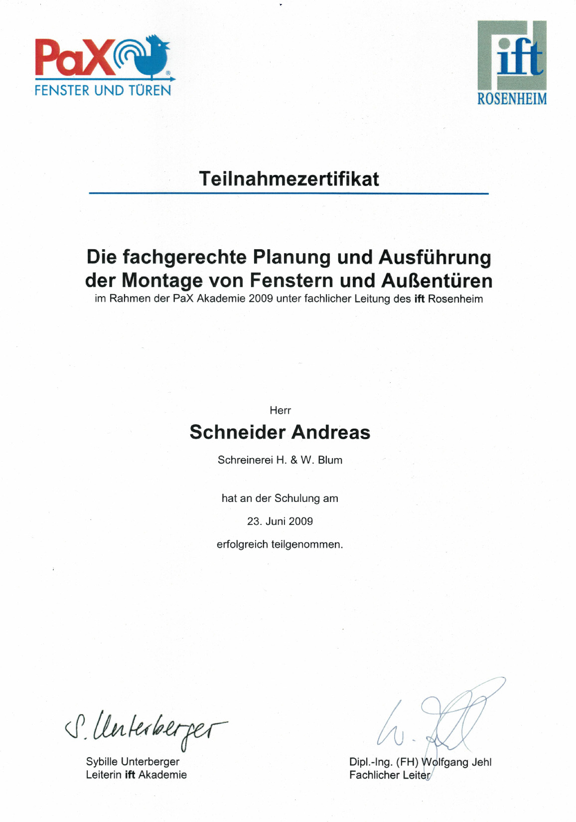 Vorschaubild von Dokument: PaX-Seminar Montage Fenster und Außentüren 2009