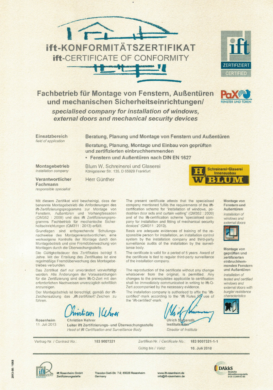 Vorschaubild von Dokument: ift-Zertifikat 2013