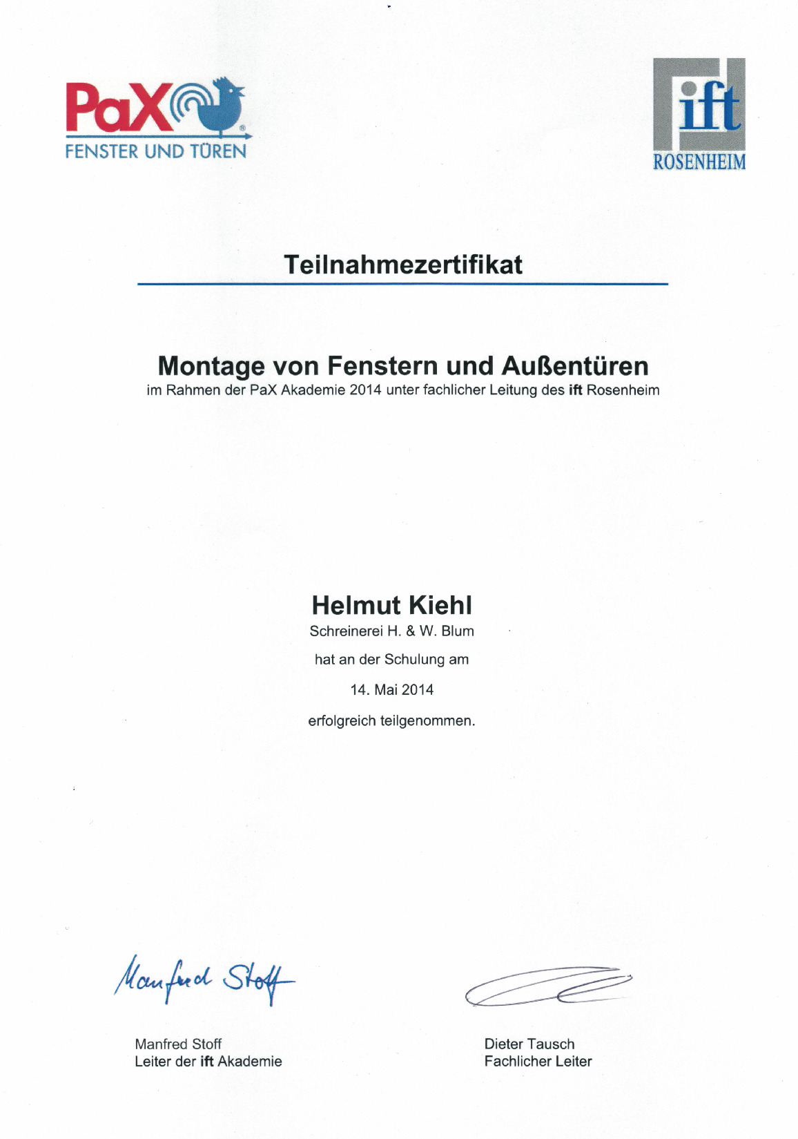 Vorschaubild von Dokument: PaX-Seminar Montage Fenster und Außentüren 2014