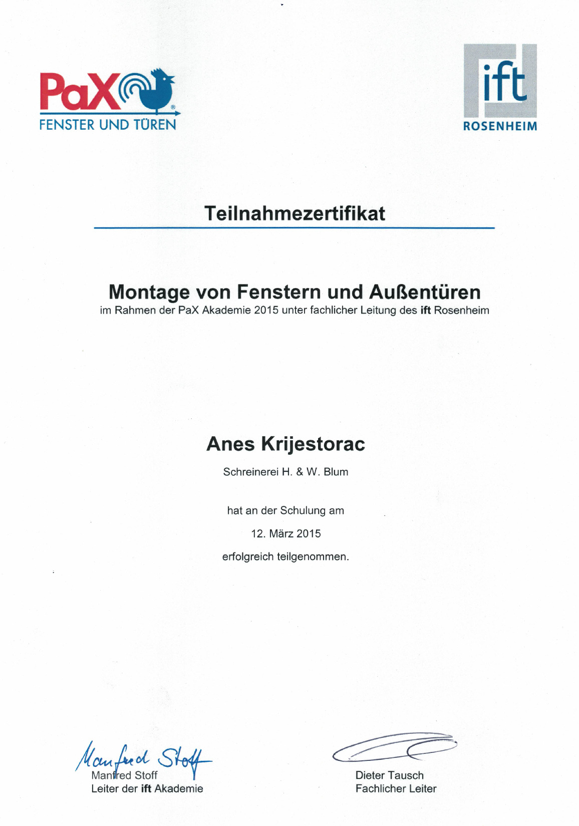 Vorschaubild von Dokument: PaX-Seminar Montage Fenster und Außentüren 2015