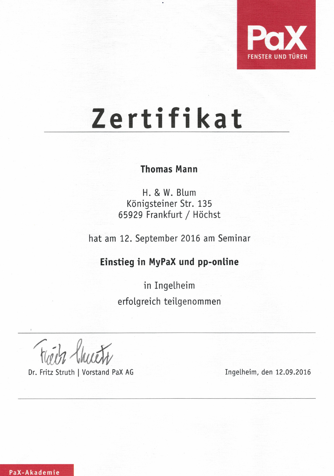 Vorschaubild von Dokument: PaX Seminar MyPaX und pp-online 2016