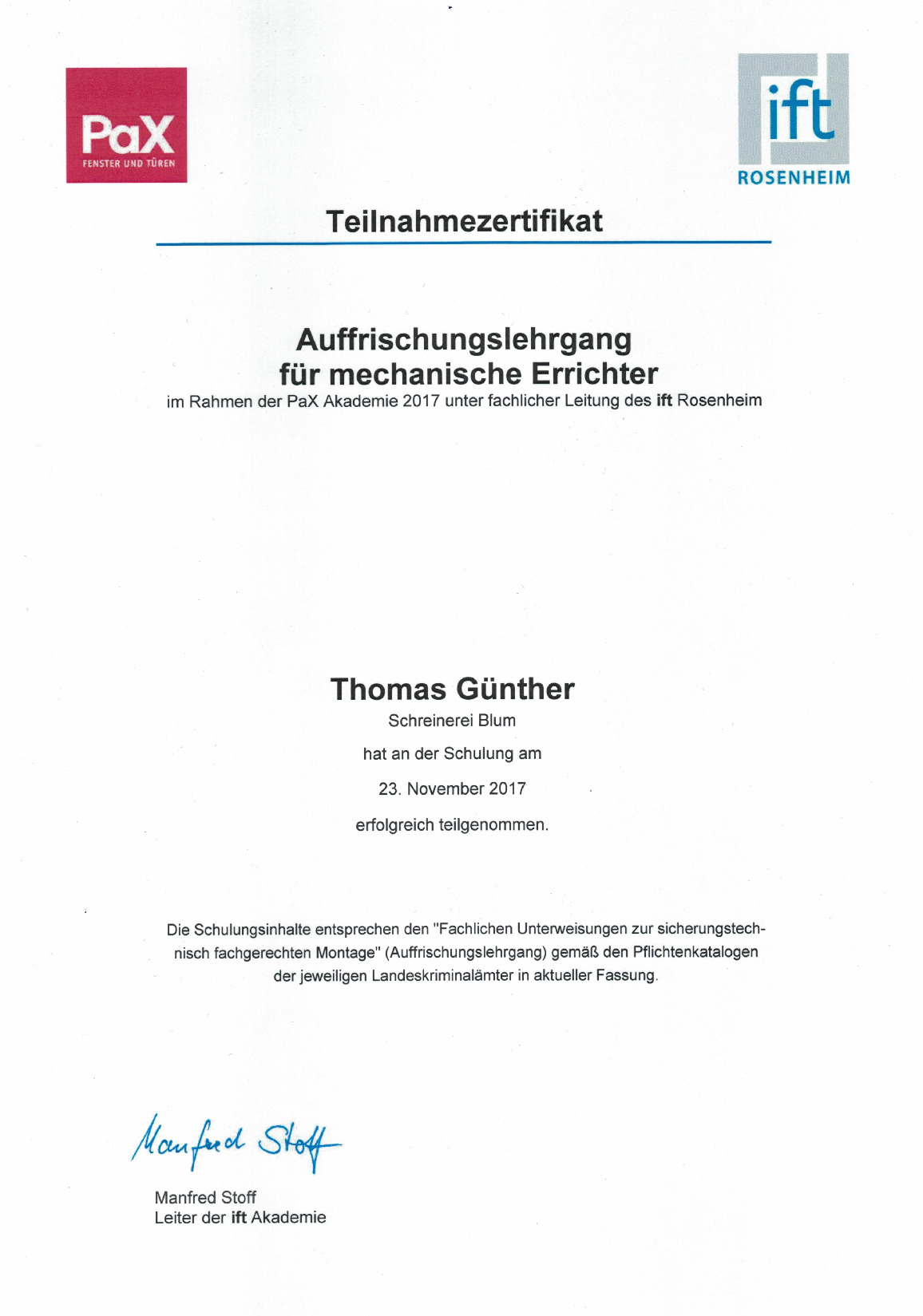 Vorschaubild von Dokument: PaX-Seminar mechanischer Errichter 2017
