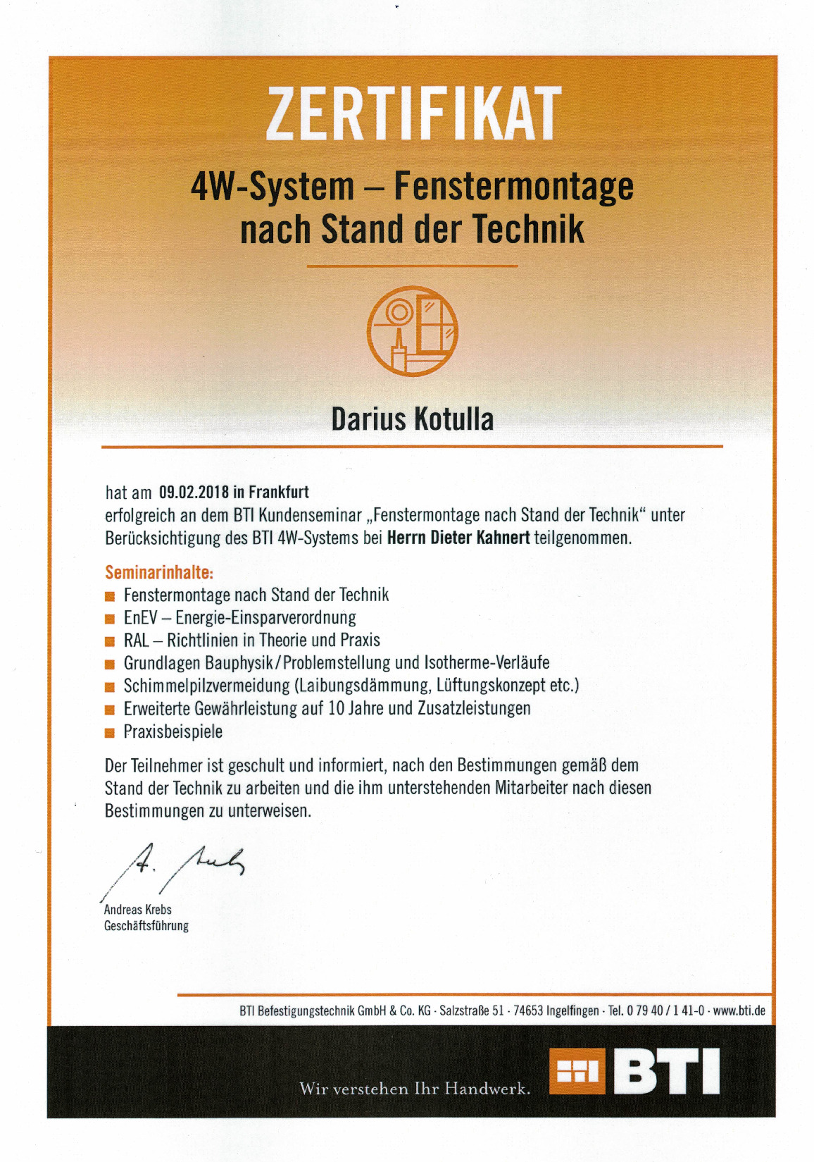 Vorschaubild von Dokument: BTI Fenstermontage Kotulla