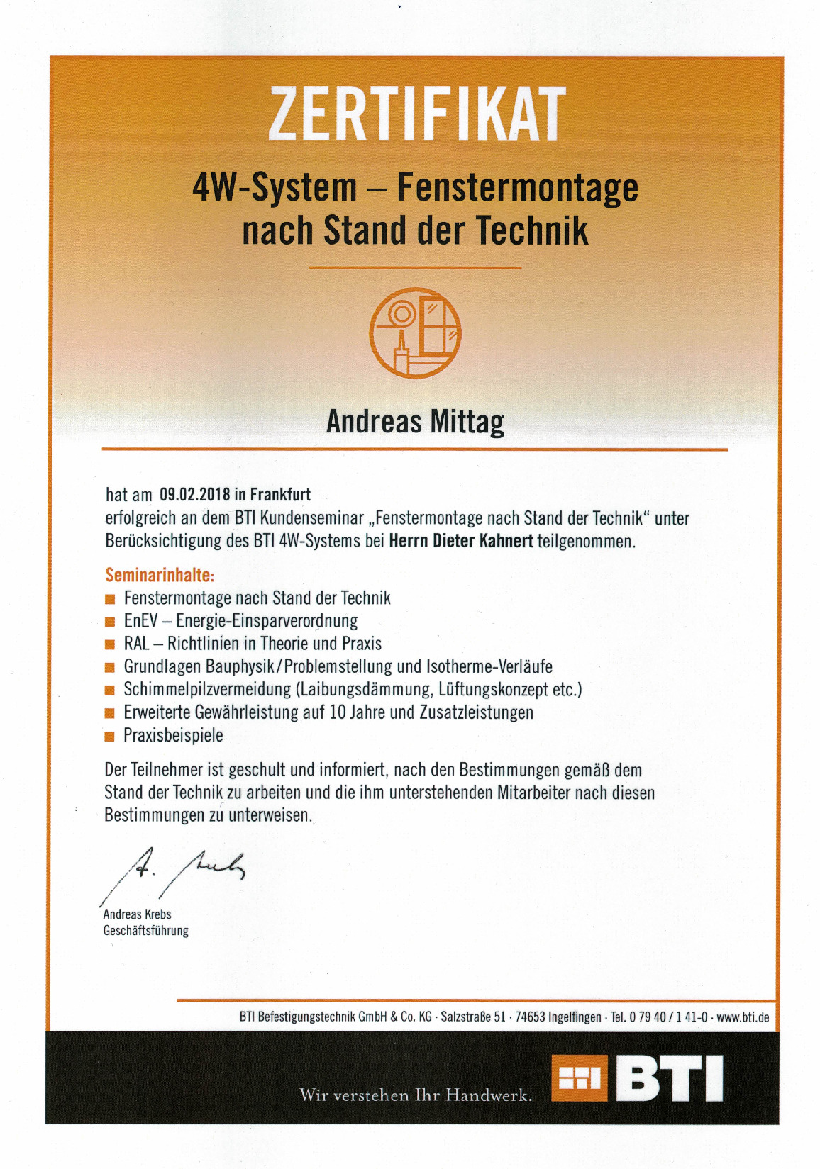 Vorschaubild von Dokument: BTI Fenstermontage Mittag