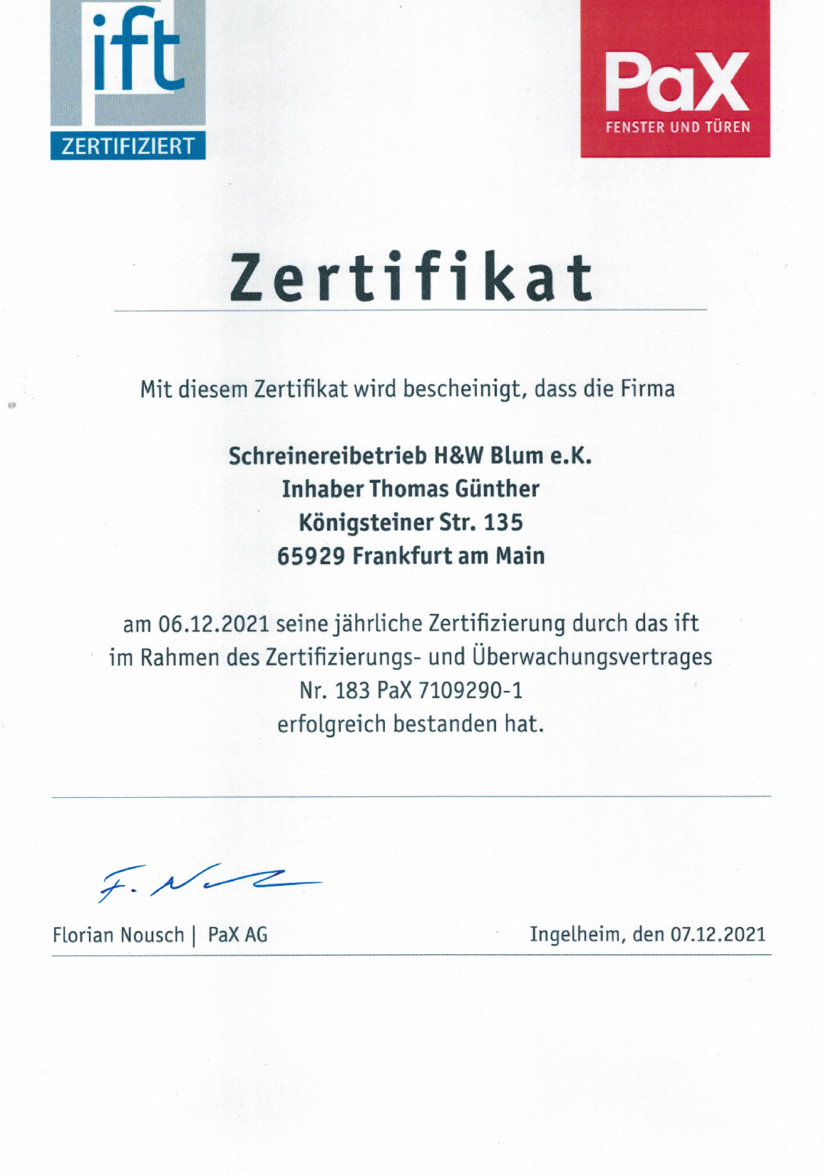 Vorschaubild von Dokument: ift-Zertifikat 2021