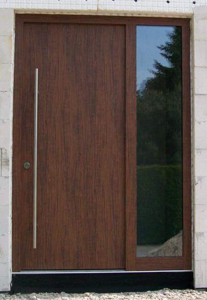 Holz-Haustür mit Griffstange und Seitenteil in Frankfurt